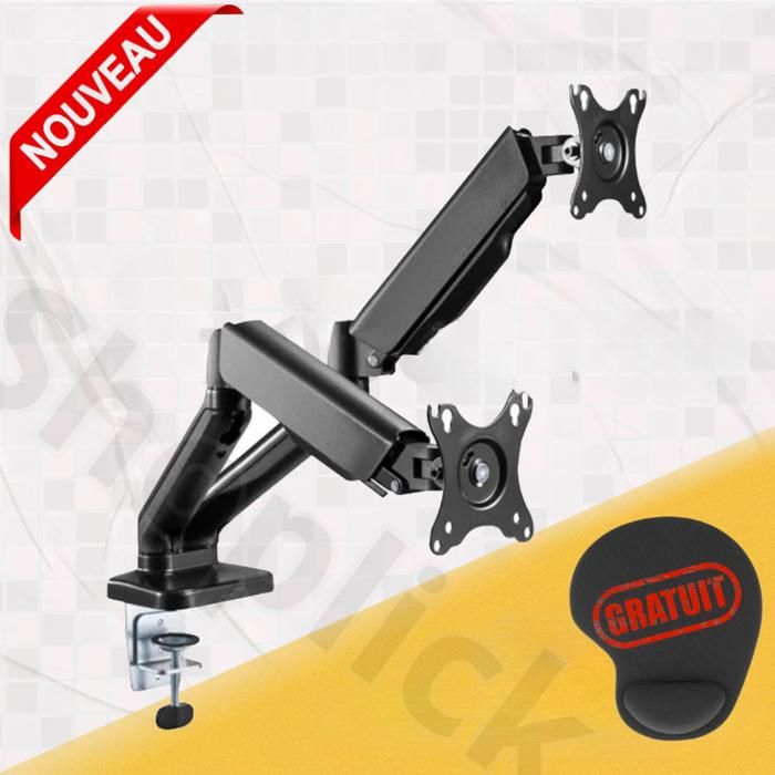 Support Double Moniteurs, Bras d'affichage Rotatif Plein Mouvement 13 à 32 pouces + Mini Tapis
