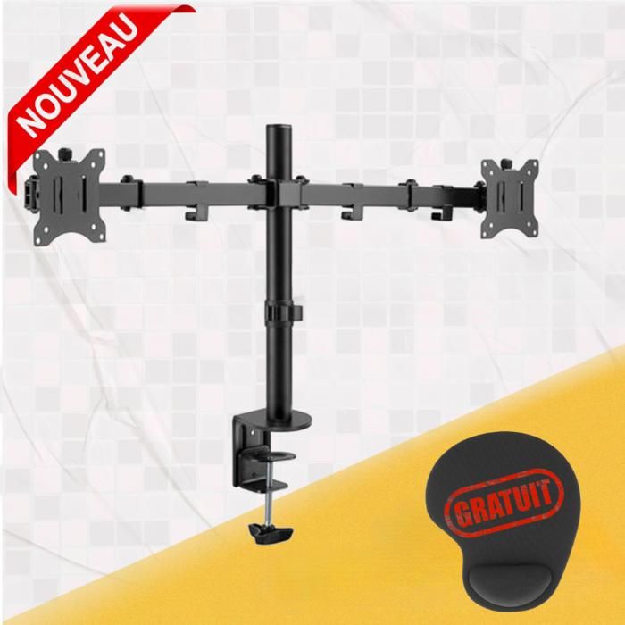 Support Double moniteurs a Bras double à mouvement pour écrans de 13 à 32 pouces Pivotant, inclinable,+ Mini Tapis