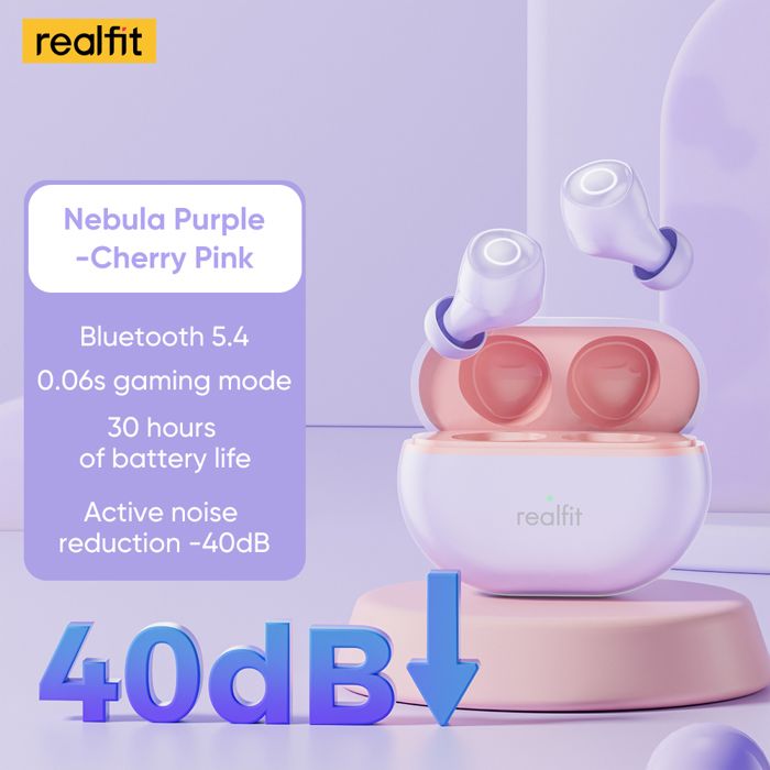 Écouteurs Bluetooth - REALFIT - F4 Mini ANC - 40dB - Intra-auriculaire - Autonomie 30h