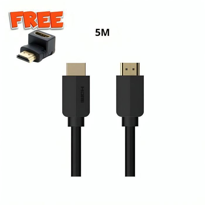 Cable HDMI 5M, HAUTE VITESSE avec Ethernet + Deux Adaptateur HDMI Male / Femelle GRATUIT