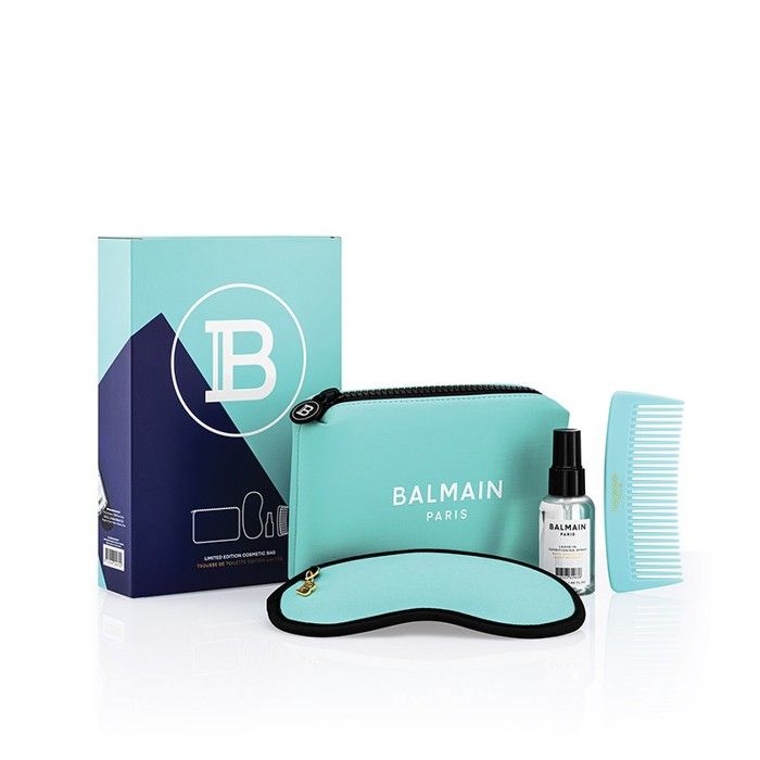 BALMAIN TROUSSE DE TOILETTE TURQUOISE SOIN HYDRATANT PEINGE MASQUE POUR LES YEUX