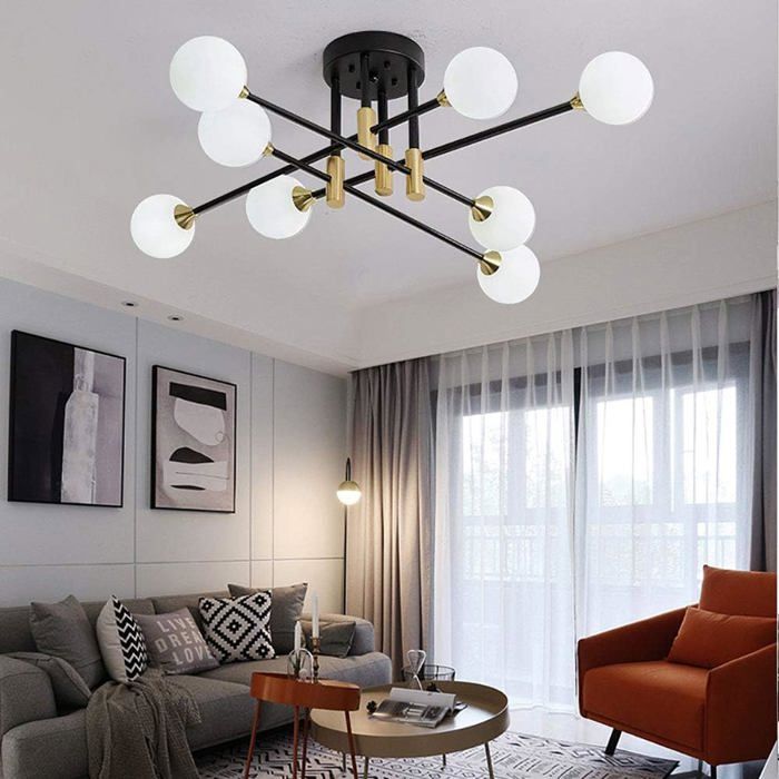 Plafonnier - Blanc - 8 Boules - Aluminium - 108x39 cm - Design Contemporain