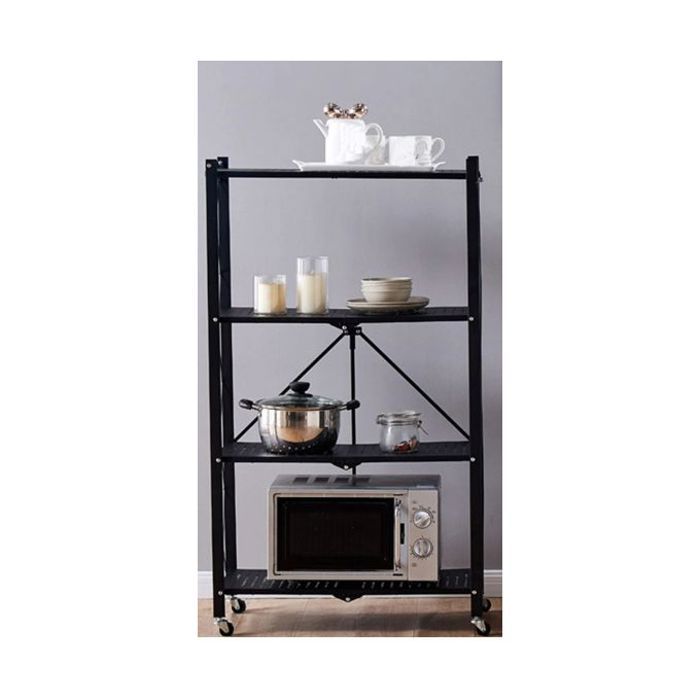 Étagères de rangement de cuisine pliables mobile, Bibliothèque pliante à 4 Niveaux avec roues