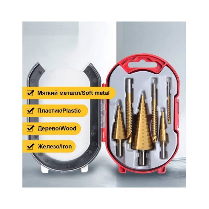 Forets étagés - Non spécifié - Pack de 6 - Titane enduit - HSS - Pour métal, bois, plastique