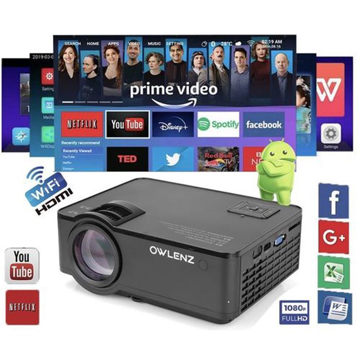 Owlenz Projecteur SD150 SMART 2400 Lumens Android 9.0 1080p UPGRADE