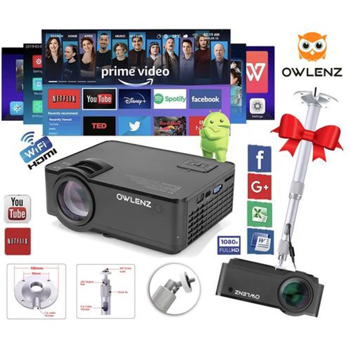 Owlenz Projecteur intelligent SD150 2400 Lumens avec système Android 9.0 et support gratuit ;