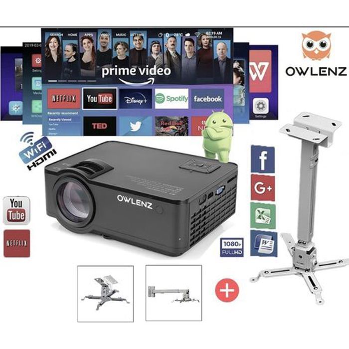 Owlenz Projecteur SD150 SMART 2400 Lumens Android 9.0 avec support gratuit;