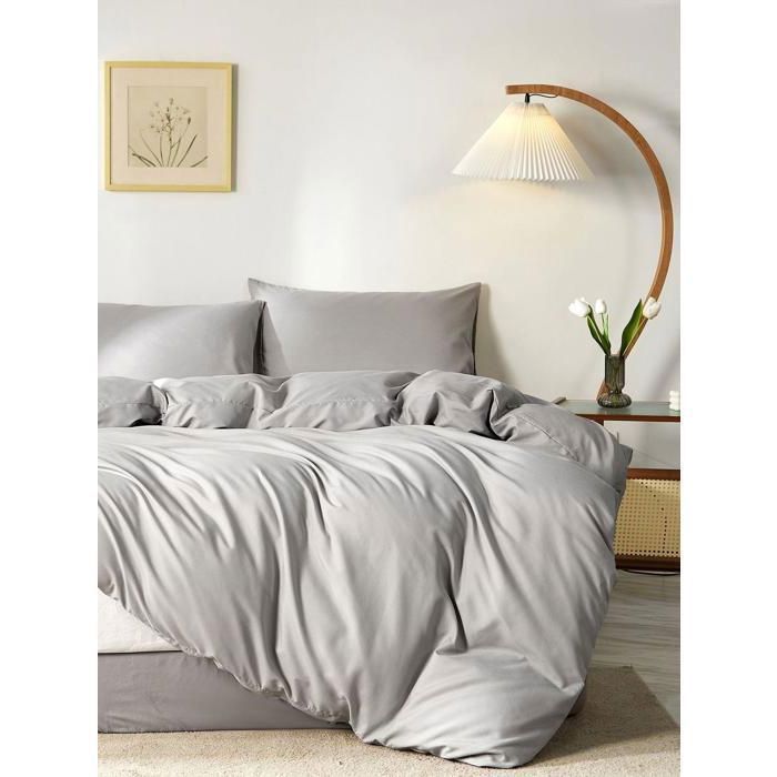 Housse Parure de Lit - 140x200 cm - Microfibre - 4 Pièces - Gris