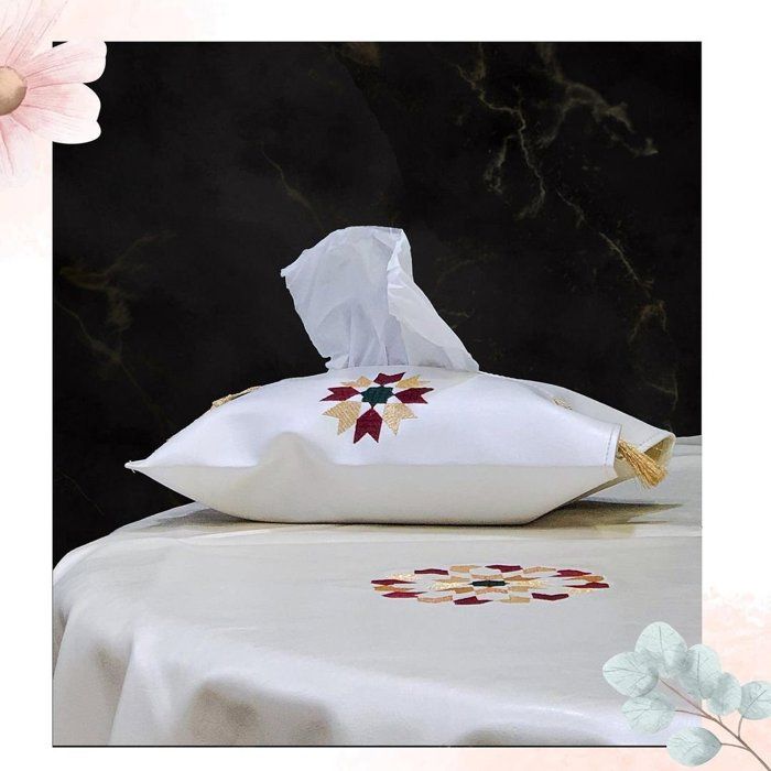 Porte Mouchoirs - Artisanat Marocain - Beige - Carré - Motifs Traditionnels - Finition Soignée