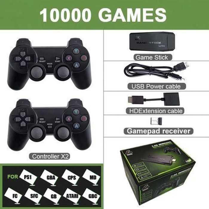 Data Frog Game Stick HD Console De Jeu Vidéo 2.4G Sans Fil 10000 Jeux pour PS1/FC/GBA-513