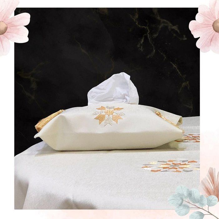 Porte Mouchoirs - Artisanat - Marocain - Beige - Carré - Naturelle