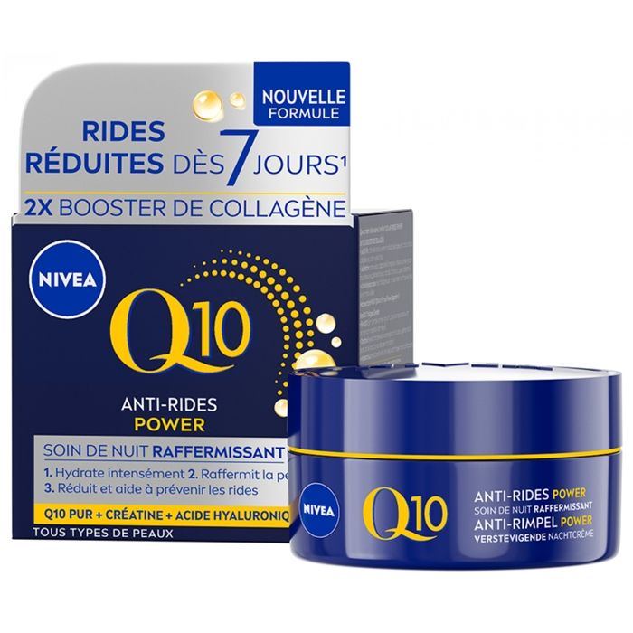 Soin de nuit - NIVEA - Q10 Anti-Rides Power - 50 ml - Toutes peaux - Crème raffermissante