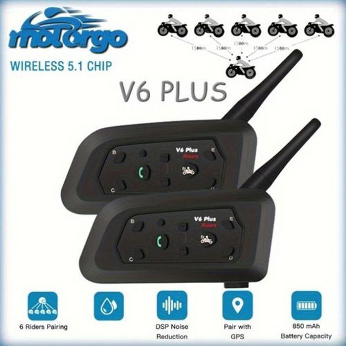 Ejeas pack 2 pcs d'intercom sans fil V6Plus pour moto se connecte à un communicateur sans fil