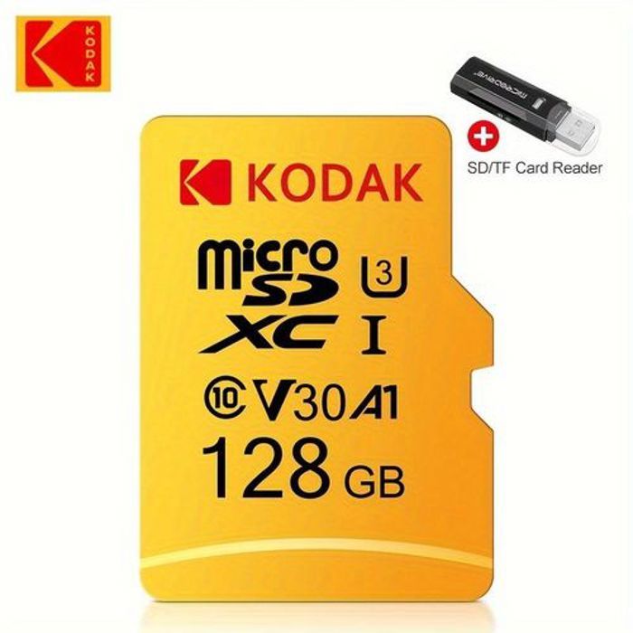 Carte Micro SDXC - KODAK - 128 Go - Classe U3 - Vitesse 70-100 Mo/s - Jaune