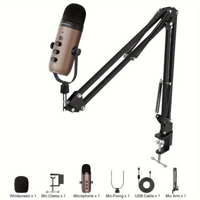 Microphone USB - Haomuren - Système à condensateur - Bras ajustable - Qualité professionnelle - Compact