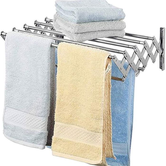 Support mural en acier inoxydable, accordéon, extensible, rétractable, séchoir à air, pliable, 7 barres pour suspendre les vêtements