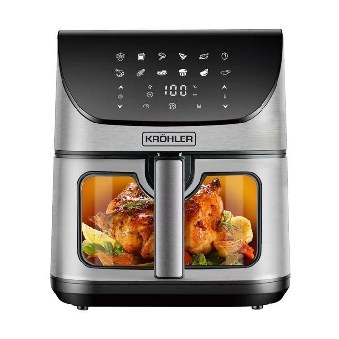 KRÖHLER - Friteuse Sans Huile - 8L - 1700W - Air fryer Commandes Tactiles - Température 80-200°C