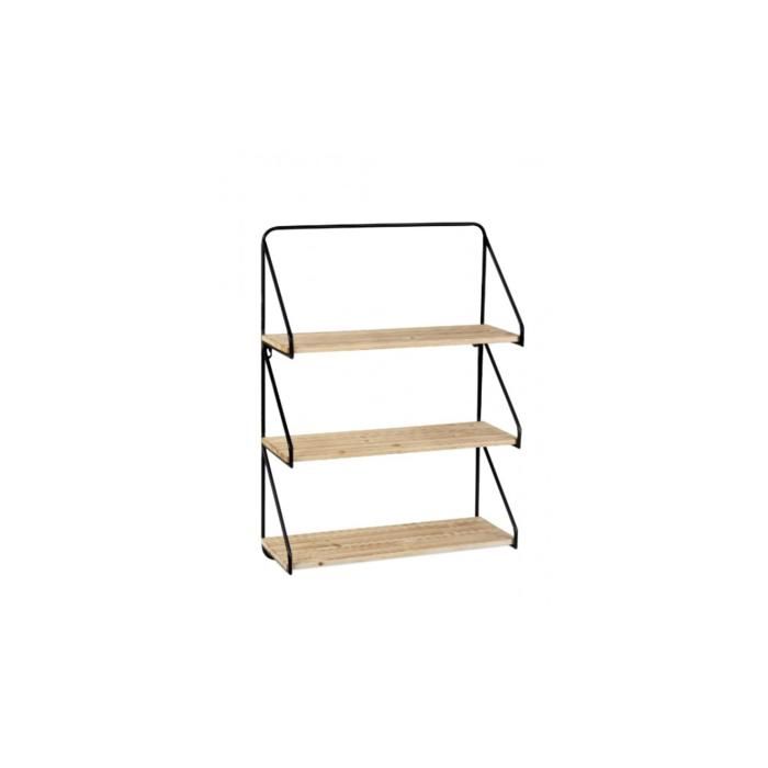 Étagère murale - MARQUE - 3 niveaux - Métal et bois - Noir - 50x20x70 cm