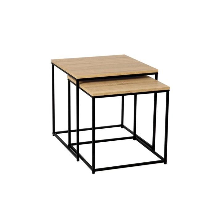 TABLE BASSE DUO BOIS CARRE  SUPPORT METAL NOIR