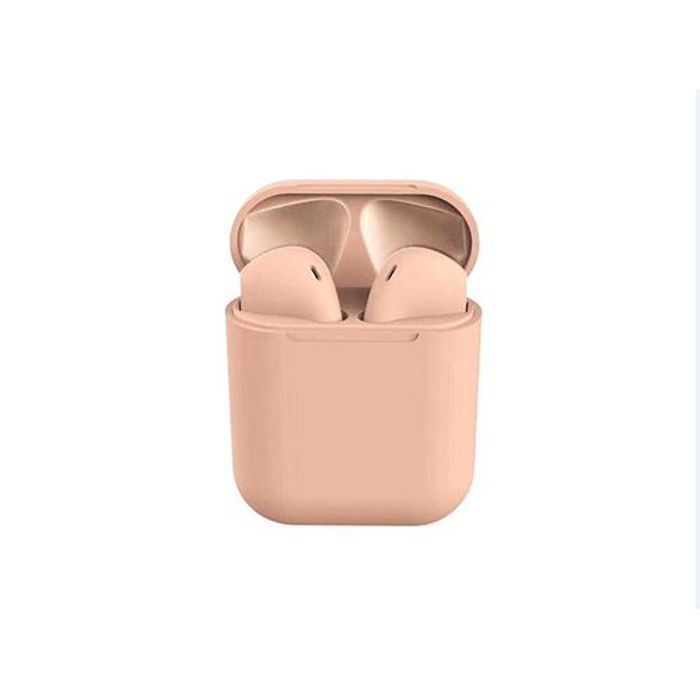 TWS Oreillettes Bluetooth sans fil i12  avec boîtier de charge rose
