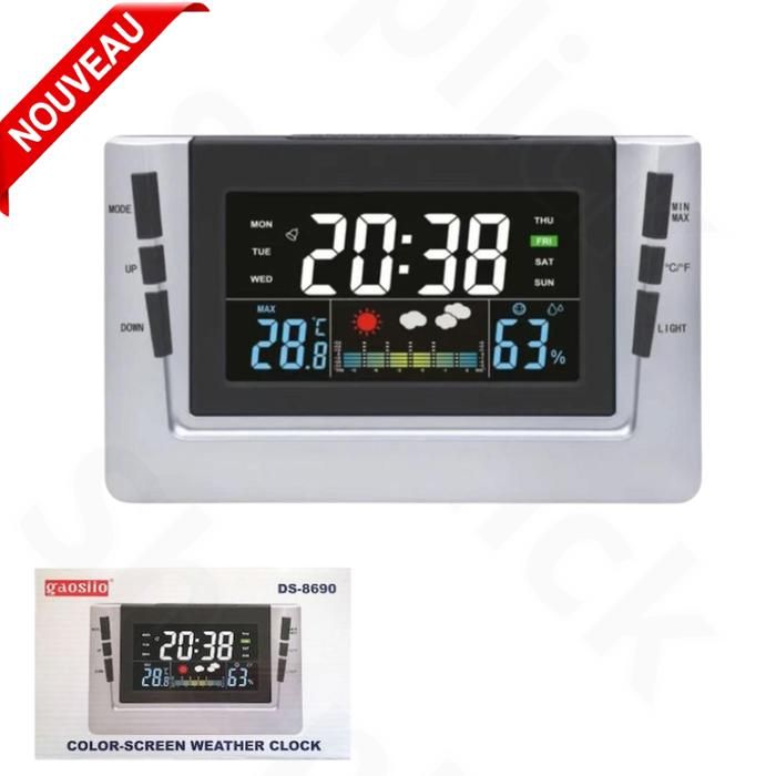 Horloge Numérique Avec écran LCD Réveil Calendrier Hygromètre et Thermomètre DS-8690