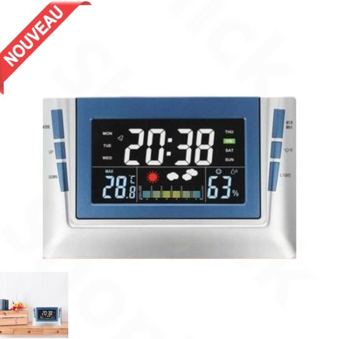 Réveil Digital Horloge Intelligente avec Affichage Météo, Écran Couleur HD, Température et Humidité
