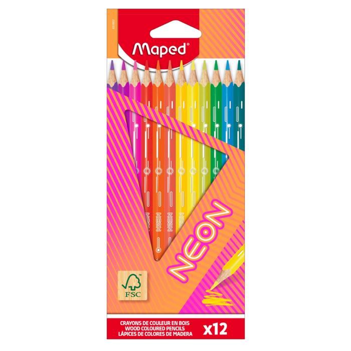Crayons de couleur - MAPED - NEON - 12 crayons - Fluo - Mixte - À partir de 3 ans