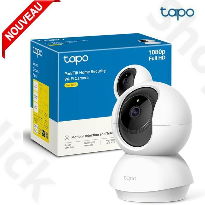 Caméra Surveillance WiFi intérieure 360° 1080p C200, Vision nocturne, Détection de personne, Suivi de mouvement