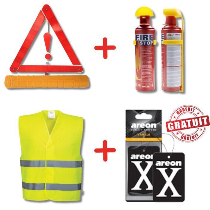 Kit de sécurité pour véhicule - Extincteur, Triangle et Gilet fluorescent
