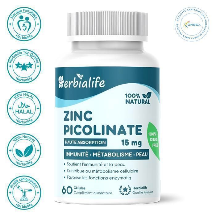 Zinc Picolinate 15 mg – Immunité, Peau, Métabolisme – 60 Gélules | Herbialife