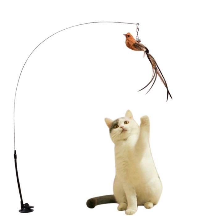 Jouet Teaser Interactif pour Chat avec Plume – À Ventouse, Durable et Amusant