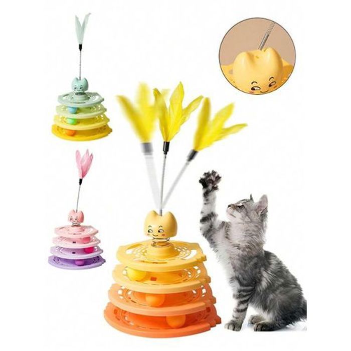 Pet Jouet Interactif Pour Chat Avec Quatre Couches De Pistes Et Des Plumes
