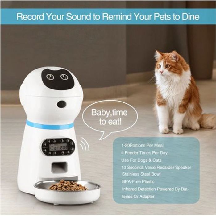 Pet Mangeoire automatique intelligente pour animaux de compagnie avec enregistrement voca