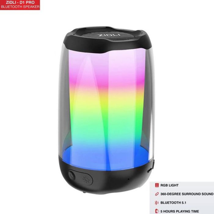 Enceinte haut parleur puissant sans fil Bluetooth 5.0 ZIDLI D1 spectre LED RGB avec prise AUX et USB - Noir