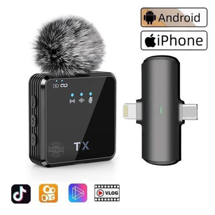 Microphone sans fil - F15 - Lavalier 2 en 1 - 20 mètres - Compatible iPhone et Android - Noir