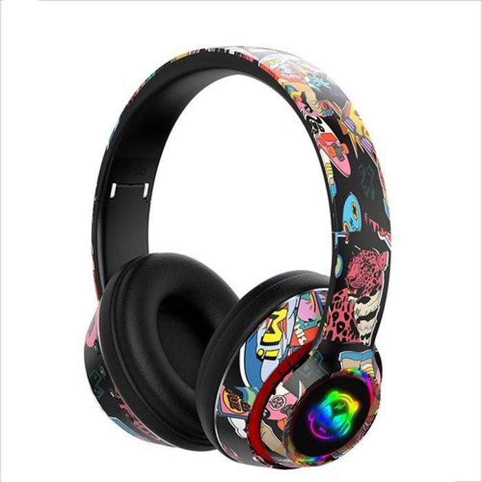 Casque Bluetooth - DeepBass - R9 - Graffiti lumineux RGB - Réduction du bruit - Autonomie 7h