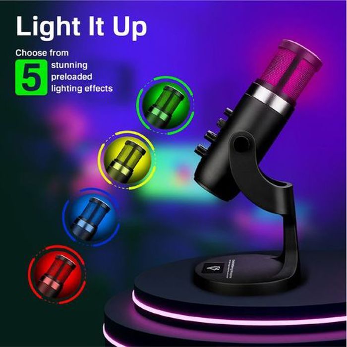 Microphone USB - Jmary - RGB - Supercardioïde - Réduction de bruit - Plug & Play