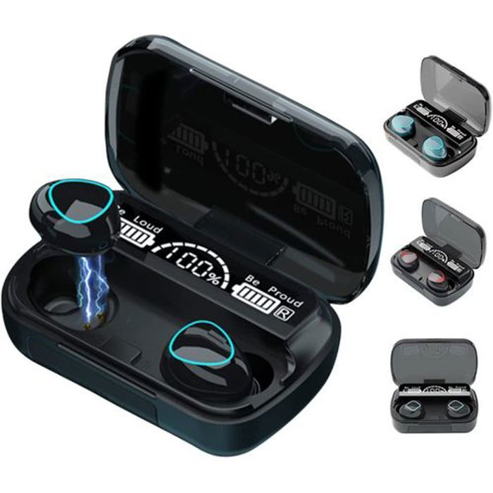 Écouteurs Bluetooth - EarBuds - Modèle 5.3 - Microphone intégré - Indicateur de batterie LED - 30h d'écoute