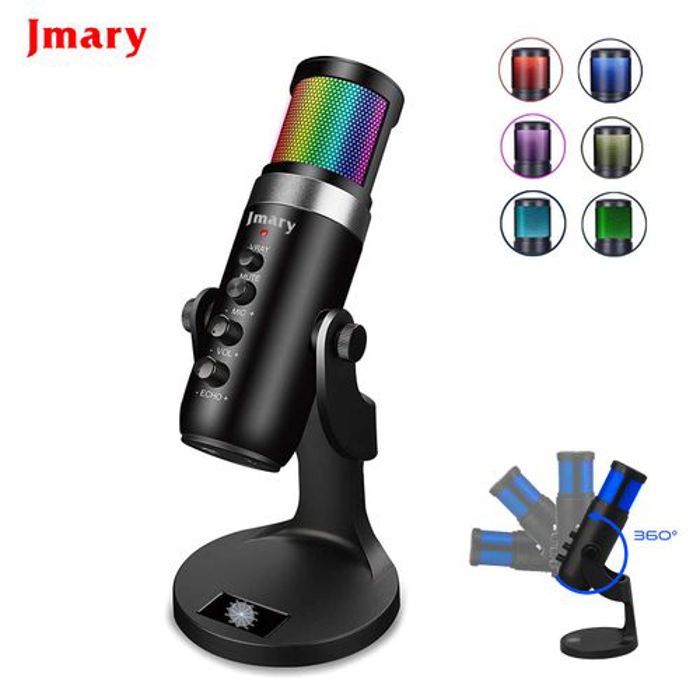 Microphone USB - Jmary - RGB cardioïde - Type-C - Compatible IOS/Android - Noir