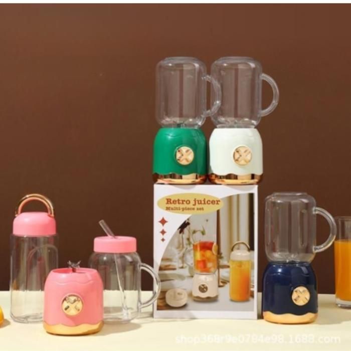 Presse-agrumes portable rechargeable avec tasse double, paille et cuisson des fruits.(Couleur aléatoire)