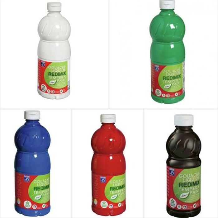 Lefranc & Bourgeois Kit Economique 5 Bouteilles Gouache Redimix Tempera Liquide 1L:Couleurs primaire