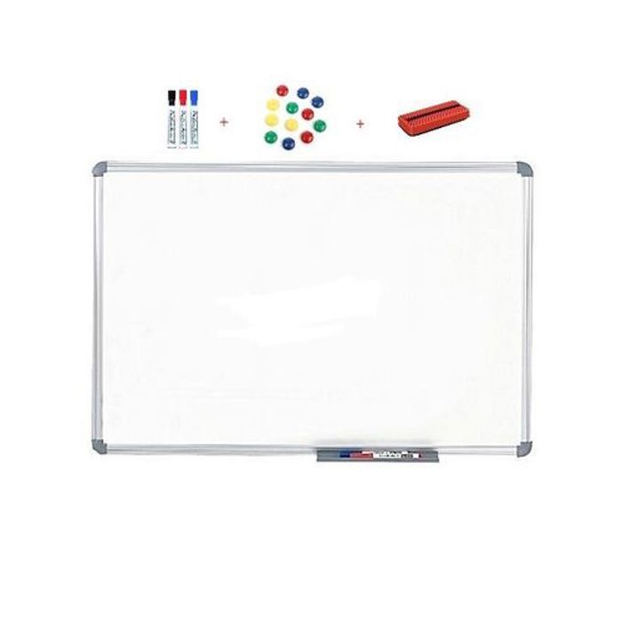 Tableau d'affichage blanc magnétique    60 x 90 cm + 3 marqueur tableau  5 aimants et brosse
