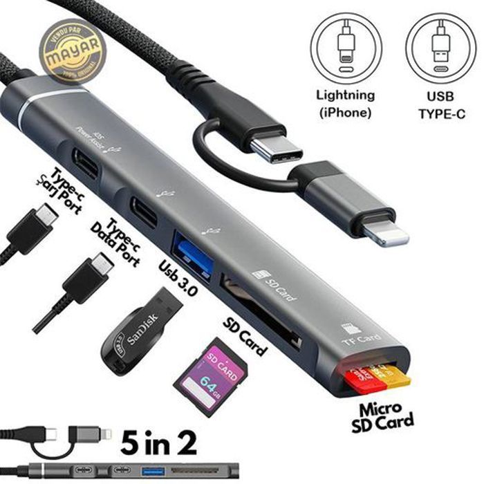Adaptateur multiport HUB Lightning USB Type-C 5 en 2 avec 2 port USB 3.0,