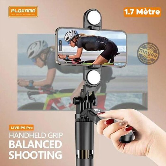 PLOKAMA P9 Pro Trépied Tout-en-un de 170 cm avec LED, Perche à Selfie Bluetooth