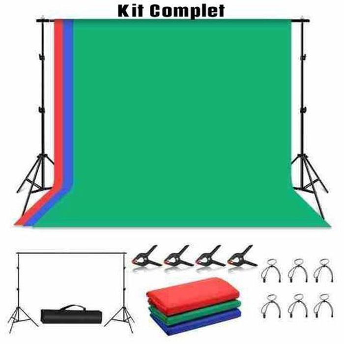 Kit Complet 2x3m Photo Studio Background Support avec rouge/bleu/vert Background