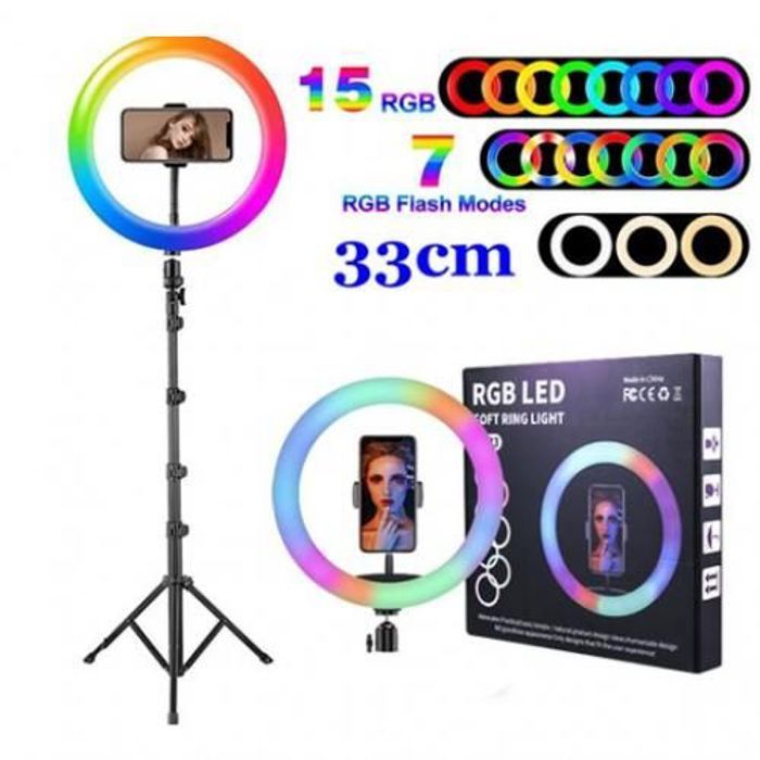Astro Lighting RGB Ring Light 33 cm avec Tripode 2.1 m pour YouTube / Tiktok