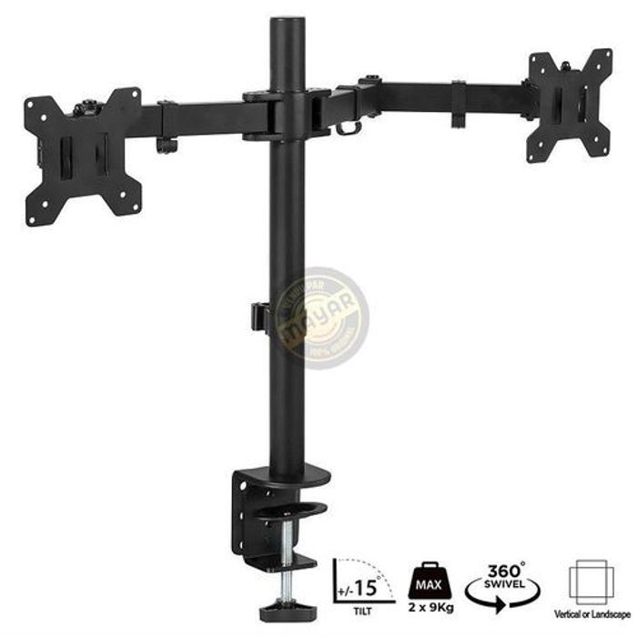 Support double Bras de Moniteurs à Rotation à 360° pour 2 écrans de bureau de 13 à 32 Pouces