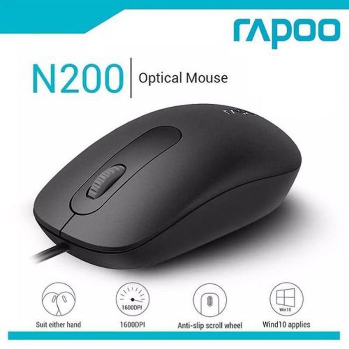 Souris optique filaire - Rapoo - N200 - 1000 DPI - 3 boutons - Antidérapante