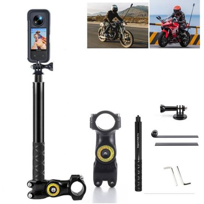 Support Guidon Moto/Vélo avec Monopode Télescopique Invisible pour Caméras Insta360, GoPro, DJl, SJCAM, Yi