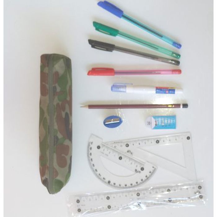 Pack fourniture  Scolaire, joli trousse militaire  + 2  stickers cadeaux